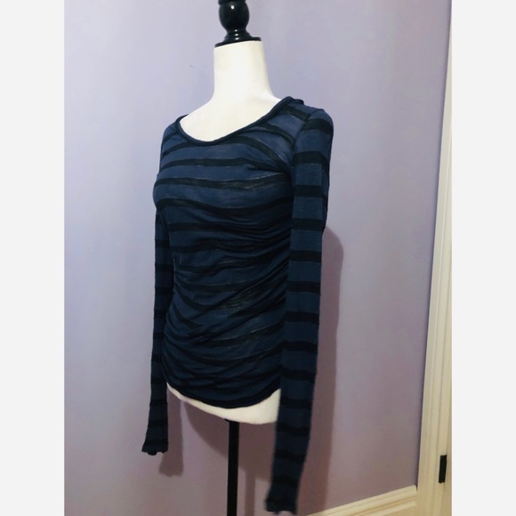 Anthropologie velvet blue and black striped Henley - Picture 2 of 4